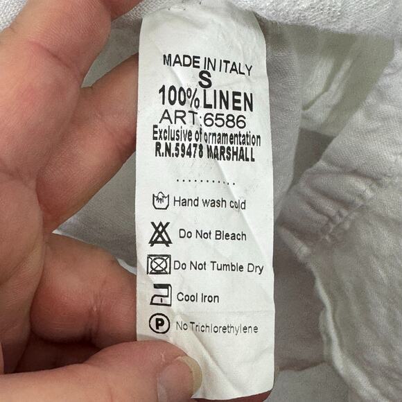 Rosemarine Top Womens Small White 100% Linen Embroidered Floral Roll Tab Sleeve - Picture 5 of 9